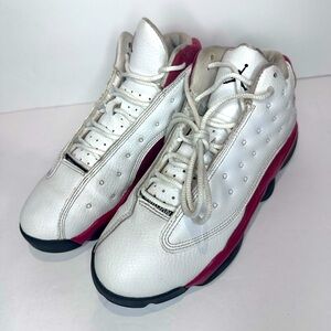 Kids Jordan 13s White and Red Sneakers